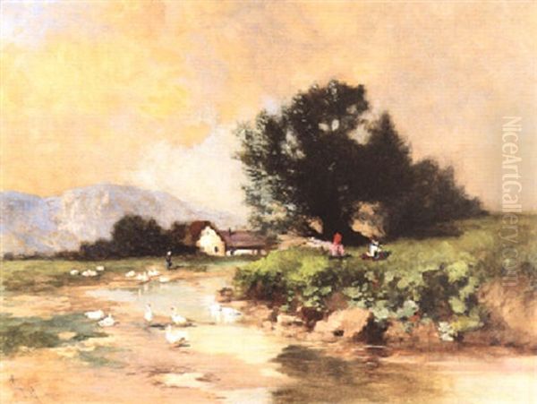 Fluslandschaft Oil Painting by Antal Neogrady