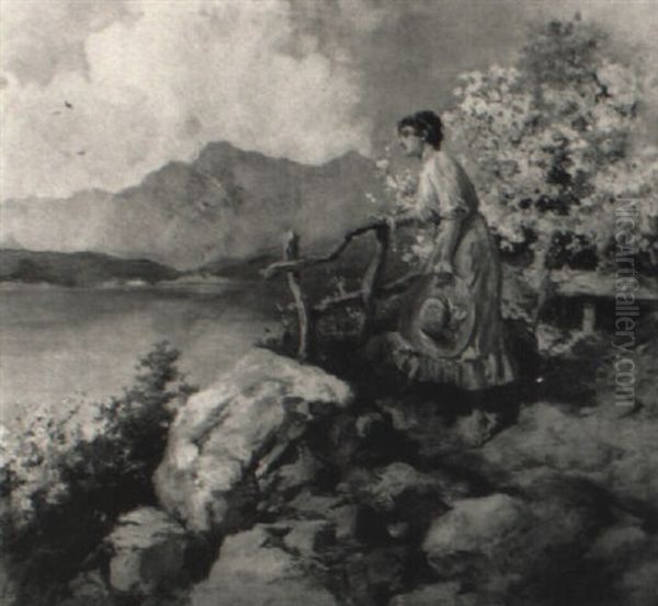 Fruhling Am Seeufer Oil Painting by Antal Neogrady