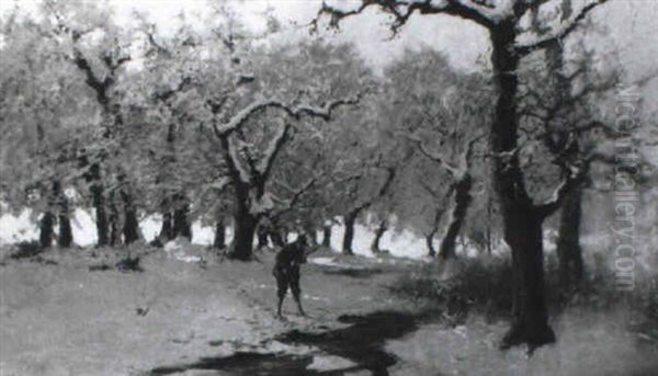 Jager Im Winterwald Oil Painting by Antal Neogrady