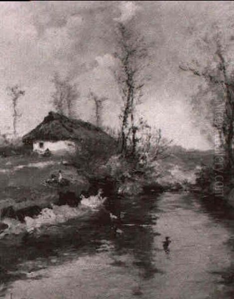 Enten Am Teich Oil Painting by Antal Neogrady