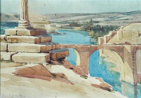 The Bridge Of St Martin At Toledo Oil Painting by Geoffrey Birkbeck