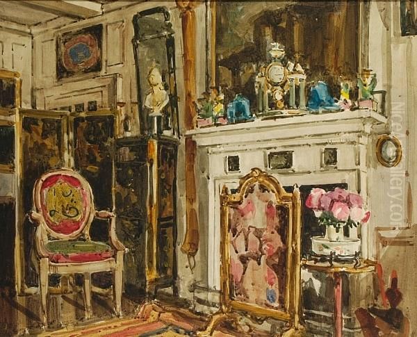 An Elegant Room Interior Oil Painting by Geoffrey Birkbeck