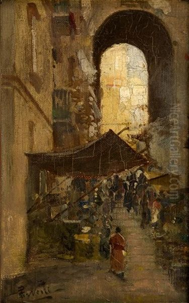 Cairo Street Scene Oil Painting by Girolamo Pieri B. Nerli