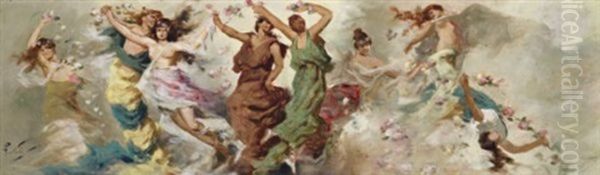 Rites Of Spring, Tivoli Theatre, Sydney (+ 2 Others, Various Sizes; 3 Studies) Oil Painting by Girolamo Pieri B. Nerli