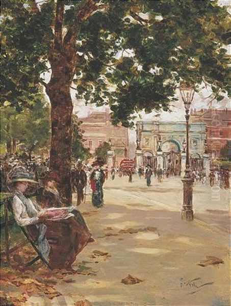 Marble Arch, Speakers Corner, London Oil Painting by Girolamo Pieri B. Nerli
