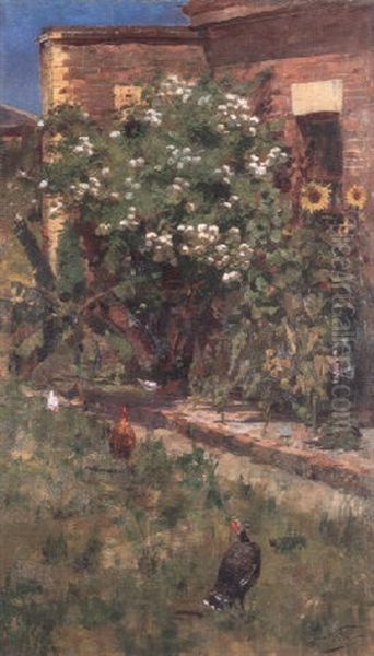 The Stand Off, Nerli's Garden Oil Painting by Girolamo Pieri B. Nerli