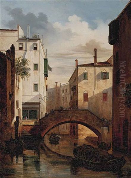 Crossing The Bridge, Venice Oil Painting by Friedrich Nerly the Younger