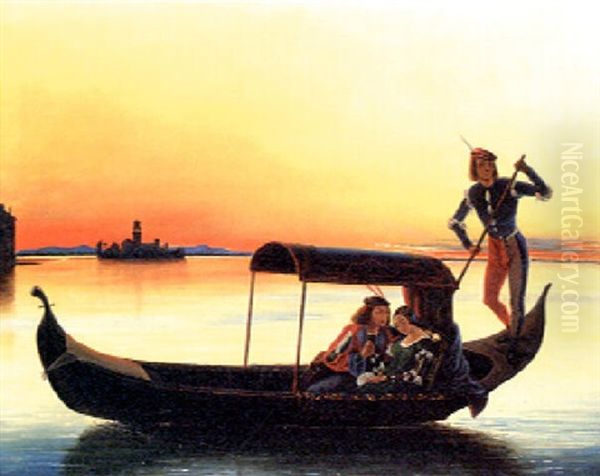 Figures In A Gondola Oil Painting by Friedrich Nerly the Younger