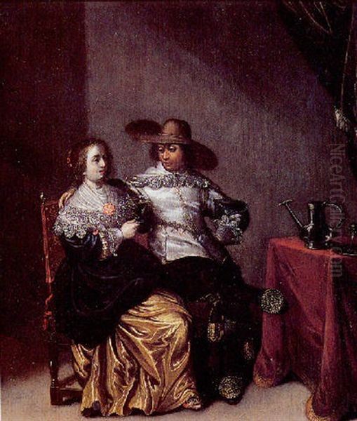 Couple Galant Oil Painting by Laurentius de Neter