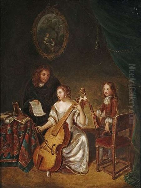 Die Musikstunde Oil Painting by Caspar Netscher