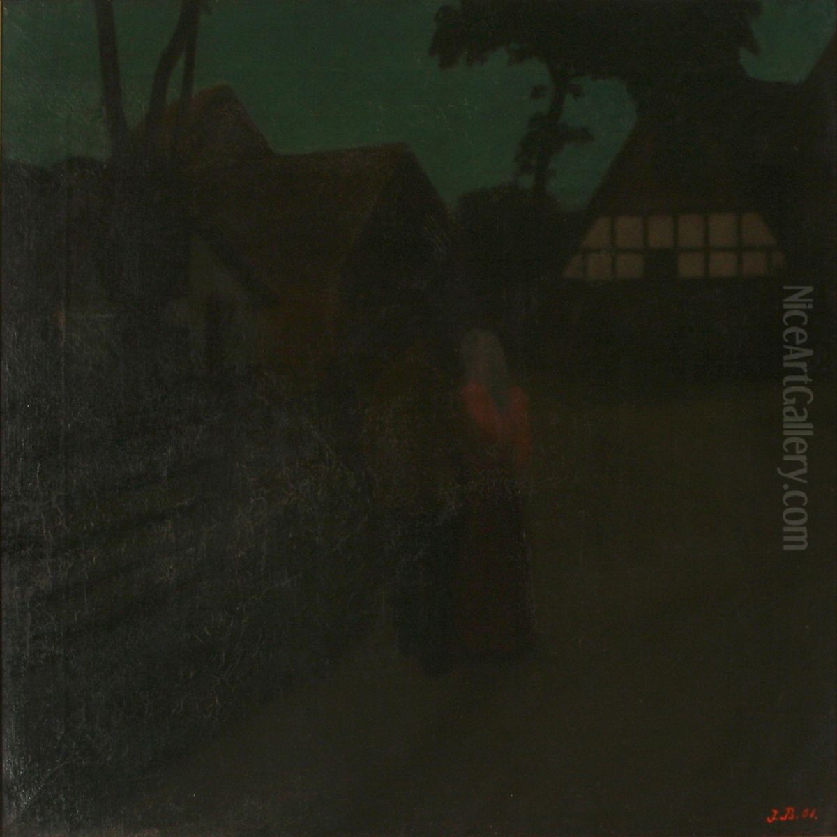 Aften I Landsbyen Oil Painting by Jens Birkholm