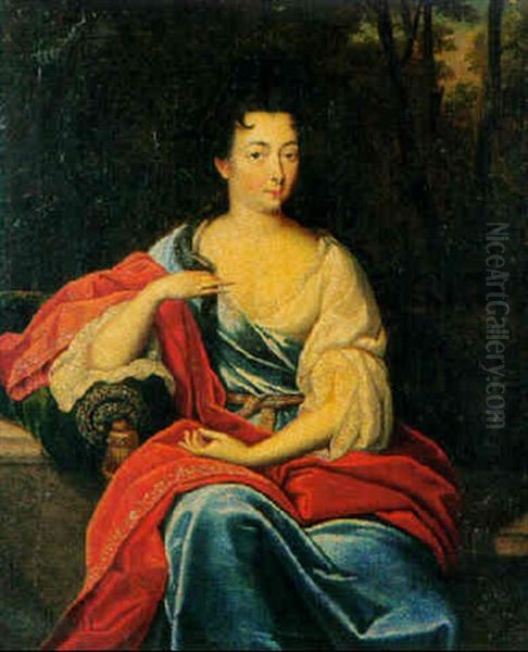 Portrat Einer Dame In Einer Parklandschaft Oil Painting by Caspar Netscher