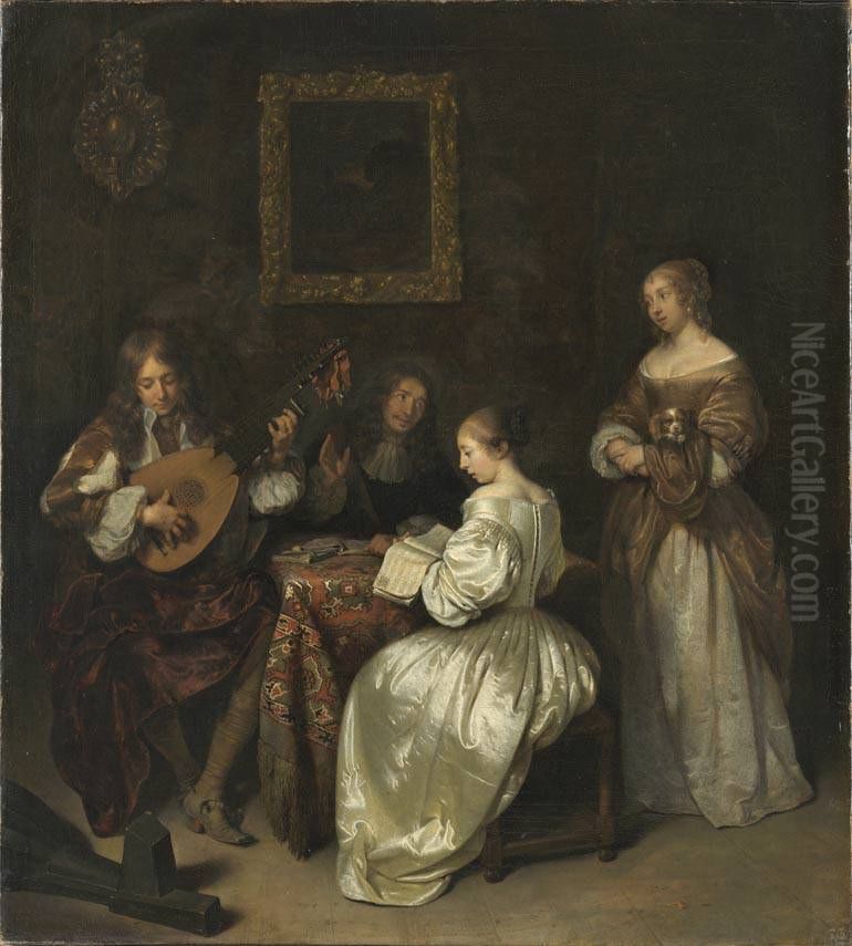 Musikalische Unterhaltung Oil Painting by Caspar Netscher