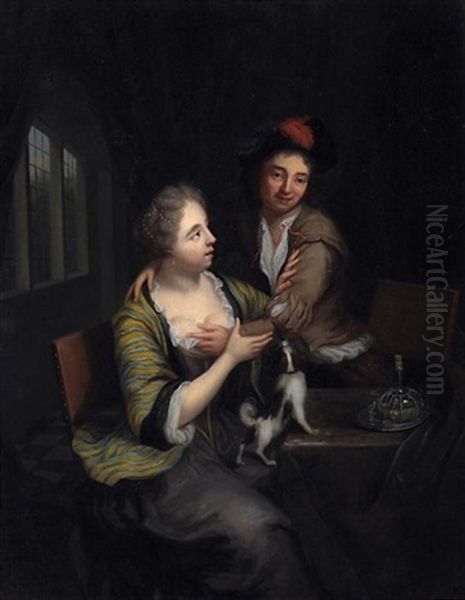 Liebespaar In Interieur Oil Painting by Constantyn Netscher