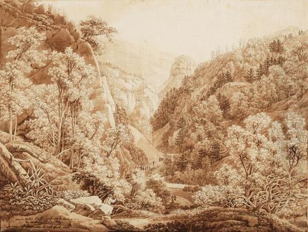 Peter Dans La Vallee D''enfer, Prise Sur La Hauteur Du Chateau Falckensteig Oil Painting by Peter Birmann