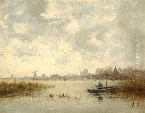 Fishing Boat On The Water Oil Painting by Jozef Neuhuys