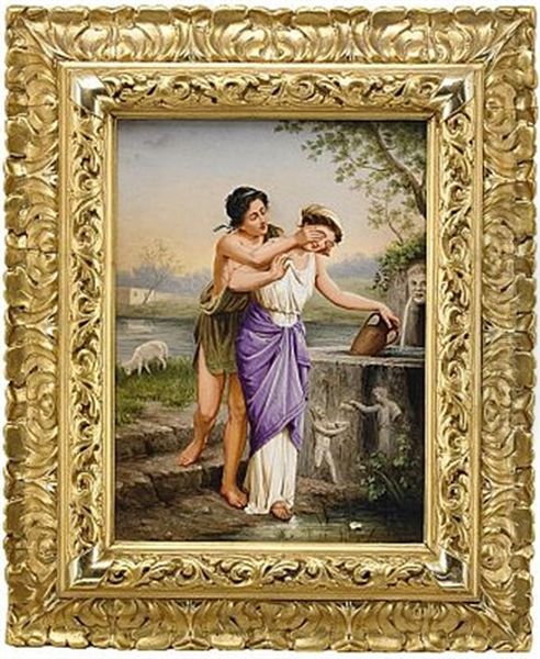 Mans- Och Kvinnofigur Vid Brunn (after Bartolomeo Giuliano) Oil Painting by Adolf Neumann