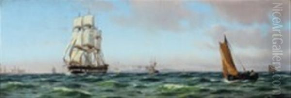 Fregatten Jylland Star Sundet Ind Oil Painting by Carl Johann Neumann
