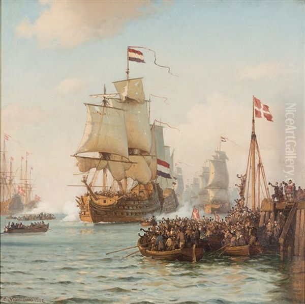 Die Sieger Der Seeschlacht Bei Oland Oil Painting by Carl Johann Neumann