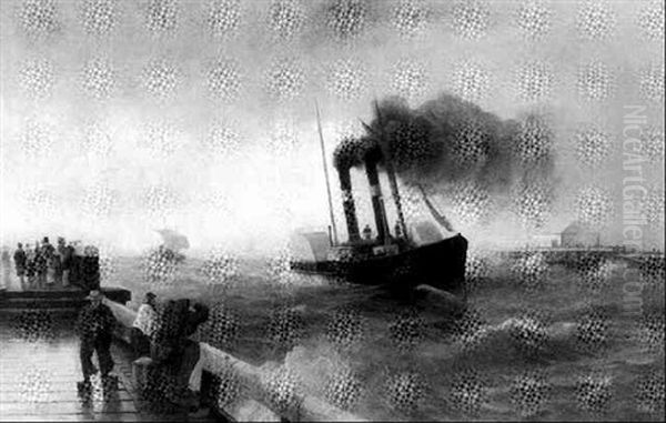 Kanaldampfer In Den Hafen Von Ostende Einfahrend Oil Painting by Emil (Friedrich) Neumann