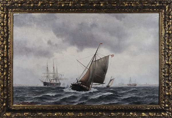 Harbor Scene, Ships And Sailing Vessels Oil Painting by Johan Jens Neumann