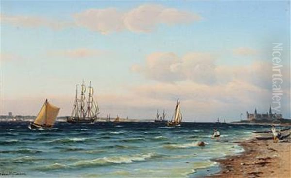 Coastal Scene Oil Painting by Johan Jens Neumann