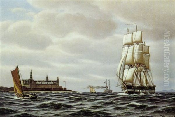 Skibe Ud For Kronborg Oil Painting by Johan Jens Neumann