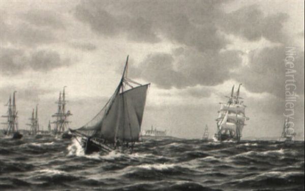 Hafeneinfahrt Von Kopenhagen Mit Zahlreichen Segelschiffen Oil Painting by Johan Jens Neumann