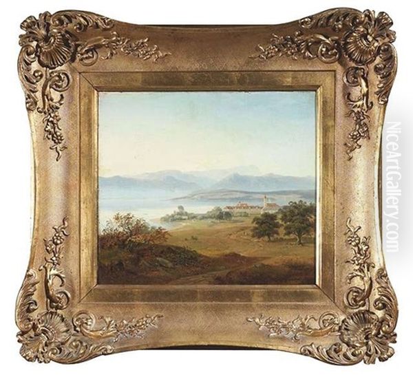 Blick Auf Kloster Schlehdorf Am Kochelsee Oil Painting by Lorenz Neumayer