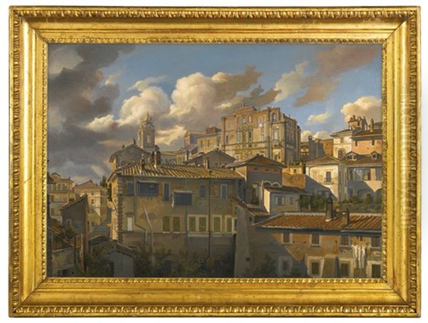 Houses In Rome, Near Santissima Trinita Dei Monti Oil Painting by Eugen Neureuther