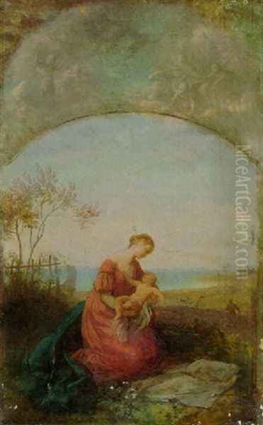 Madonna Mit Kind In Fruhlingslandschaft Oil Painting by Eugen Neureuther