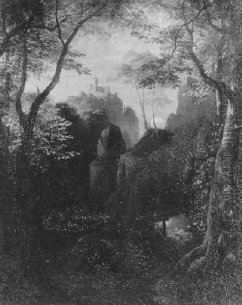 Romantische Landschaft Mit Hochgelegener Burg Oil Painting by Eugen Neureuther