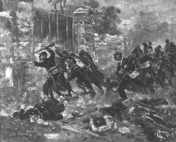 Franzosische Infanterie Beim Sturm Auf Ein Tor Oil Painting by Alphonse Marie de Neuville