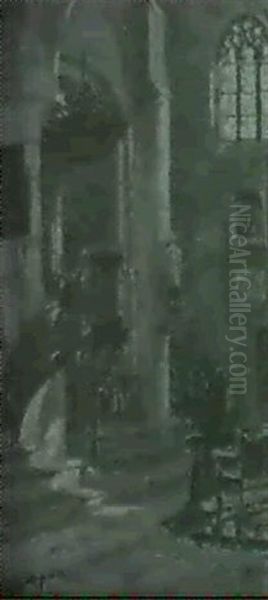 Interieur Einer Gotischen Kirche Oil Painting by Alphonse Marie de Neuville