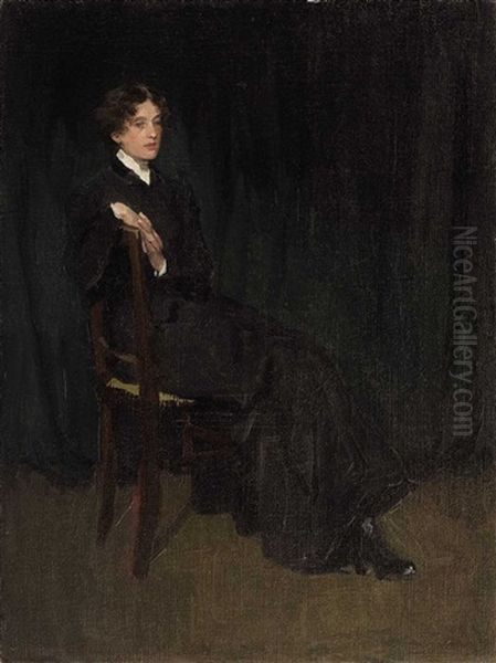 Portrait Of A Sitting Lady Oil Painting by August L. M. Neven du Mont