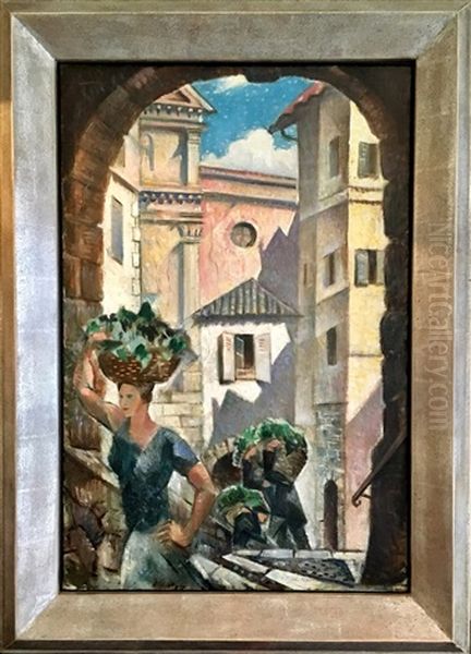 Abendliche Teichlandschaft Mit Busch- Und Baumwerk Im Verfarbten Gegenlicht Oil Painting by Christopher R. Wynne Nevinson