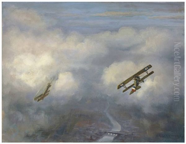 Dog Fight Oil Painting by Christopher R. Wynne Nevinson