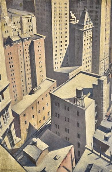 Looking Down On Downtown Oil Painting by Christopher R. Wynne Nevinson