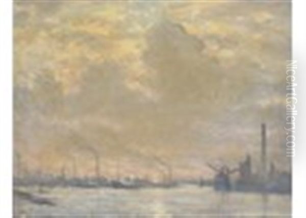 Greenwich Twilight Oil Painting by Christopher R. Wynne Nevinson