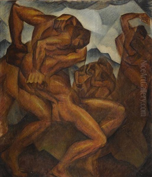 Conflict Oil Painting by Christopher R. Wynne Nevinson