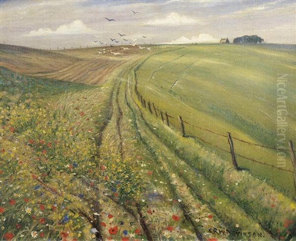 On The Downs Oil Painting by Christopher R. Wynne Nevinson