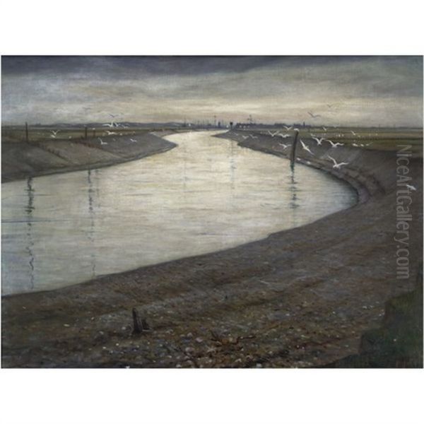 A River Winding Slowly Out To Sea Oil Painting by Christopher R. Wynne Nevinson