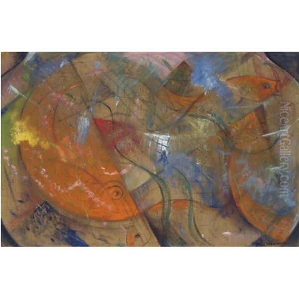 Poisson D'or - Goldfish Oil Painting by Christopher R. Wynne Nevinson