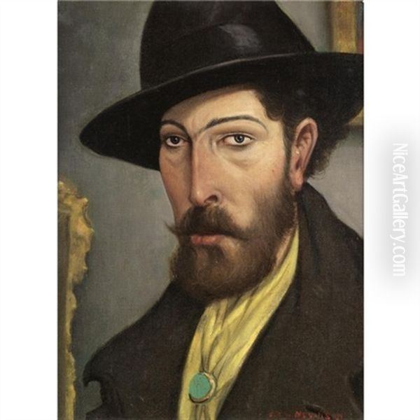 The Yellow Scarf (portrait Of Augustus John) Oil Painting by Christopher R. Wynne Nevinson
