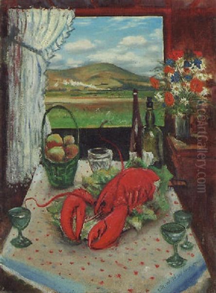 Still Life With Lobster Oil Painting by Christopher R. Wynne Nevinson