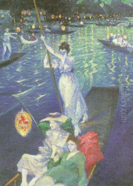 Thames Regatta Oil Painting by Christopher R. Wynne Nevinson