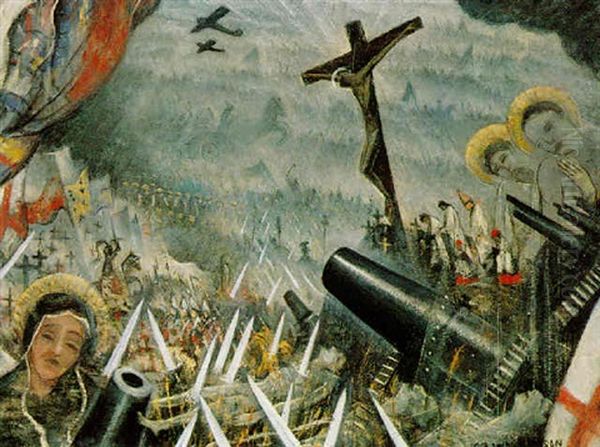 The Unending Cult Of Human Sacrifice Oil Painting by Christopher R. Wynne Nevinson