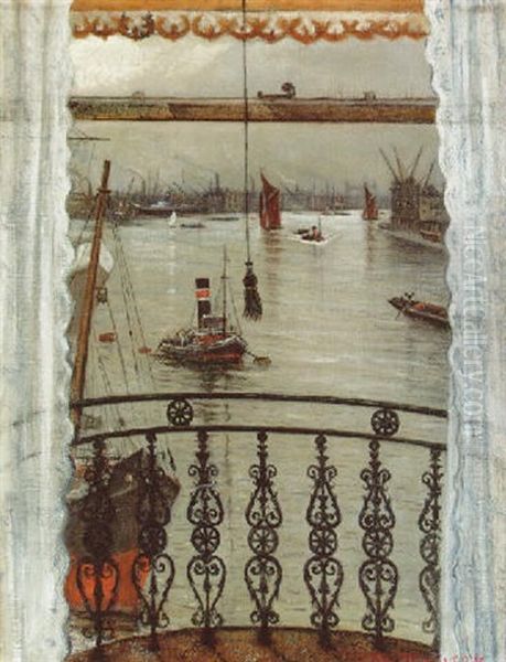 Greenwich Reach Oil Painting by Christopher R. Wynne Nevinson