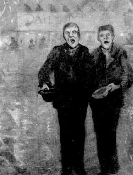 Buskers Oil Painting by Christopher R. Wynne Nevinson