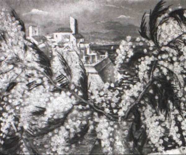 Still Life With Mimosa, South Of France Oil Painting by Christopher R. Wynne Nevinson